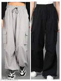 Grey black colour polyester MJ fashion pant for men, solid pattern with varying sizes from waist 26-34