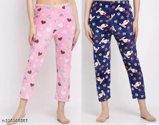 Women's woolen leggings in pink and blue. Wide leg, calf length, pack of 2