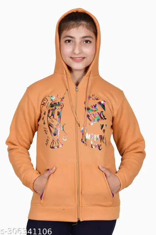 Printed wool girls hoodies & sweatshirts, comfortable winter clothing for kids aged 10-13, easy wash, Indian origin