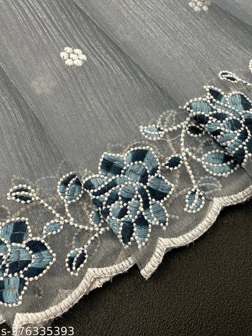 Beautiful super net floral embroidery work sari with separate Bangalori silk blouse, traditional Indian design