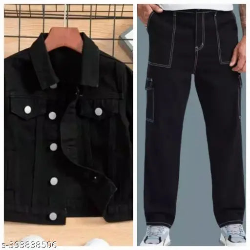 Black denim jacket with button closure, style