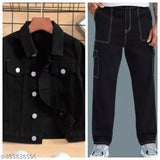 Black denim jacket with button closure, style