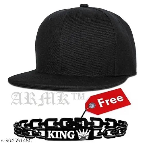Black adjustable snapback hip hop cap, 100% cotton, breathable and stretchy, perfect for sports or summer