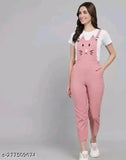 Pink cotton printed dungaree dress by M S Fashion House, women's size S, M, L with short sleeves and cat print pattern
