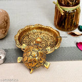 Metal gold tortoise plate showpiece for Feng Shui, Vastu, home, temple, office, gifting - decorative art for luck, love, happiness, prosperity (45cm x 13cm x 13cm)
