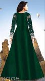 Green taffeta silk embroidered semi-stitched gown for women, high-quality free size with long sleeves