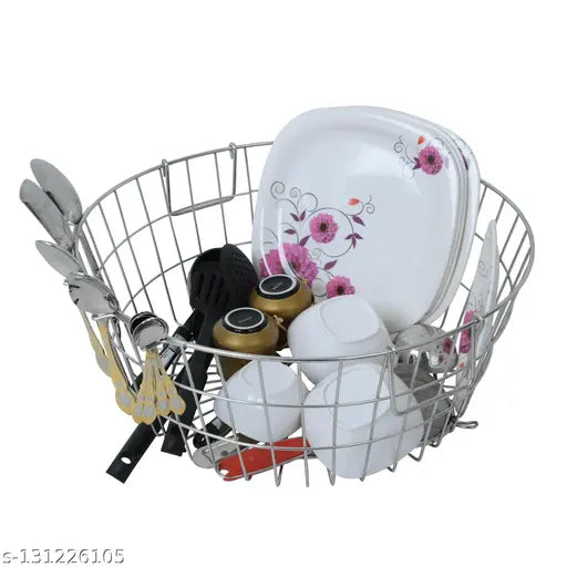 Winstar stainless steel dish drainer, round basket for kitchen, dish drying plate rack, bartan basket organizer, diameter 20 inches, height 9 inches