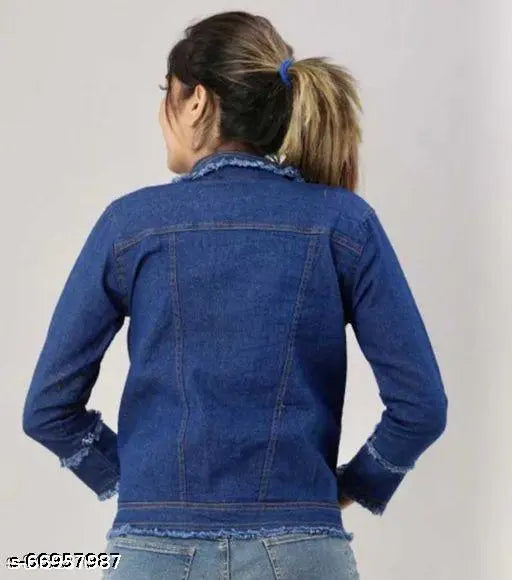 Denim three-quarter sleeve waistcoat, fancy designer women's jacket - solid net, L (bust 38in, length 21in), XL (bust 40in, length 21in)