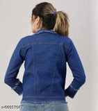 Denim three-quarter sleeve waistcoat, fancy designer women's jacket - solid net, L (bust 38in, length 21in), XL (bust 40in, length 21in)