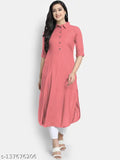 Women's solid rayon plain kurtis, three-quarter sleeves, single color, available in sizes S-XXL