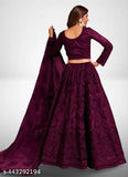 Embroidered semi-stitched net lehenga choli set, Indian bridal wear with dupatta, max length 44in, origin India
