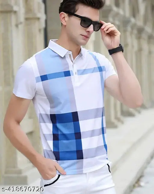 Neutral striped cotton blend polo neck half sleeves for men (S-XXL), stylish & comfortable, versatile wardrobe essentials made in India