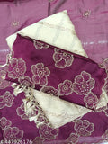 Maroon and purple patterned silk designer saree, with detailed embroidery