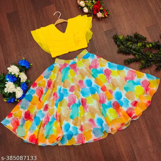 Georgette, sleeveless Ananty Kids Girls Fancy Lehenga Choli in solid color, vibrant Indian traditional wear for 2-3 years