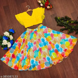 Georgette, sleeveless Ananty Kids Girls Fancy Lehenga Choli in solid color, vibrant Indian traditional wear for 2-3 years