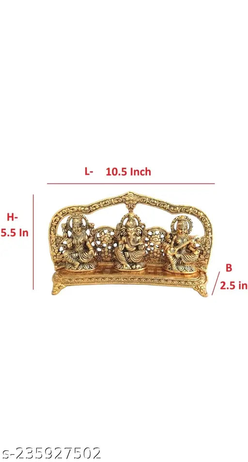Metal Laxmi Ganesh Saraswati frame set, Indian god idols for home, temple, office, and gifting purpose
