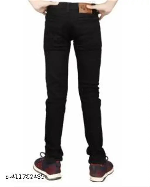 Black denim men's jeans, solid pattern, perfect fit for occasions, size 30 (India origin)