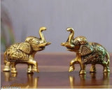 Metal elephant pair showpiece and decor, intricate carvings, 7cm x 7cm x 3cm, Indian craftsmanship