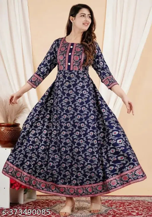 Rayon printed URAMI anarkali kurti with three-quarter sleeves, Indian fashion wear
