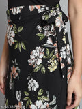 Floral black printed net maxi wrap skirt for women's wear, suitable for casual and formal occasions. Easy to match with various tops for spring, summer, and autumn seasons. Crepe material, size options available from S-XXL