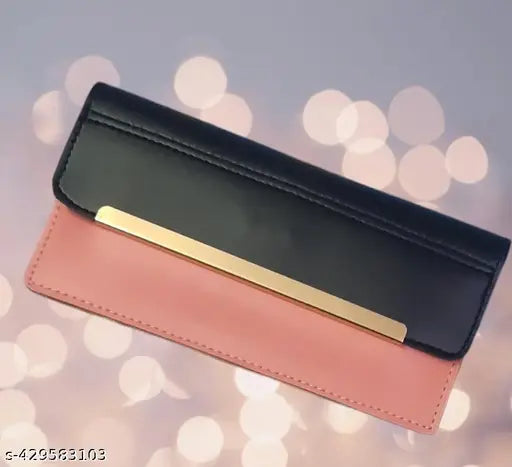 Black and pink women's clutch wallet with zip closure