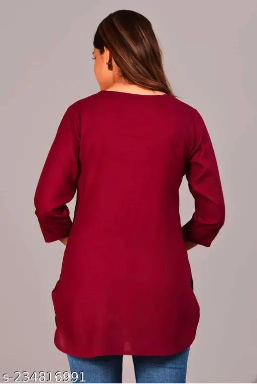 Maroon long sleeved crepe kameez, designer women's fashion top