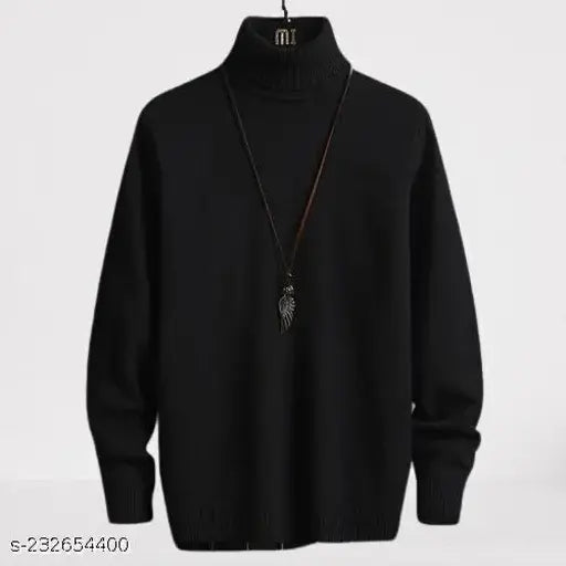 Black cotton blend high neck t-shirt for men by High5 Clothing, suitable for all occasions