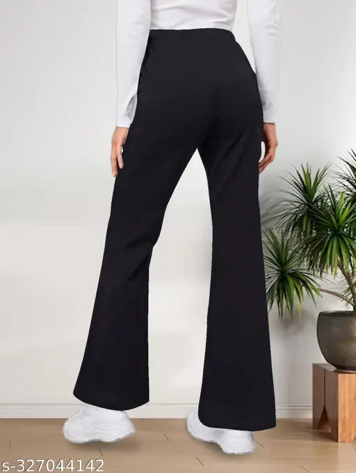 Black polyester blend trousers for women (38 inches), solid design from Maheshvi, India