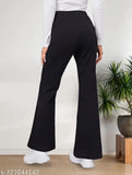 Black polyester blend trousers for women (38 inches), solid design from Maheshvi, India