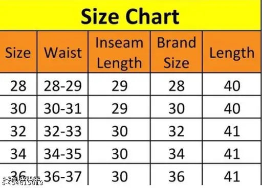 Loose fit jeans size chart: 28, 30, 32, 34, 36 waist; length: 30, 32, 34, 36