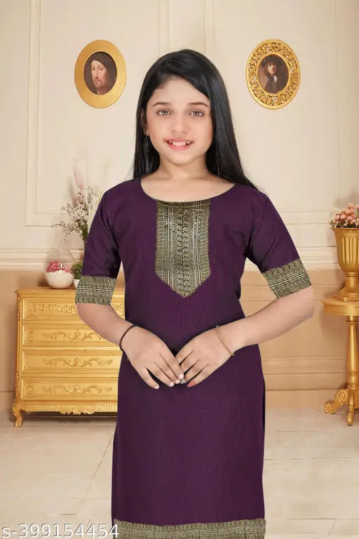 Cotton blend embroidered net kurti for girls, ages 10-11, Indian fashion