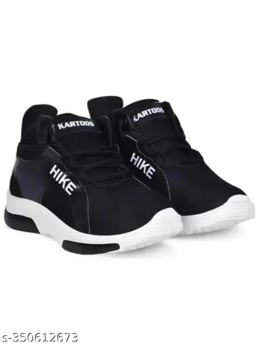 Black casual shoes with white laces and a white logo