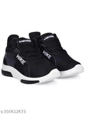 Black casual shoes with white laces and a white logo