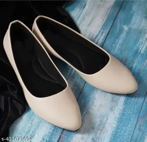 Stylish synthetic cream bellies for women (IND-3 to IND-9), slip-on ballerina flats from India