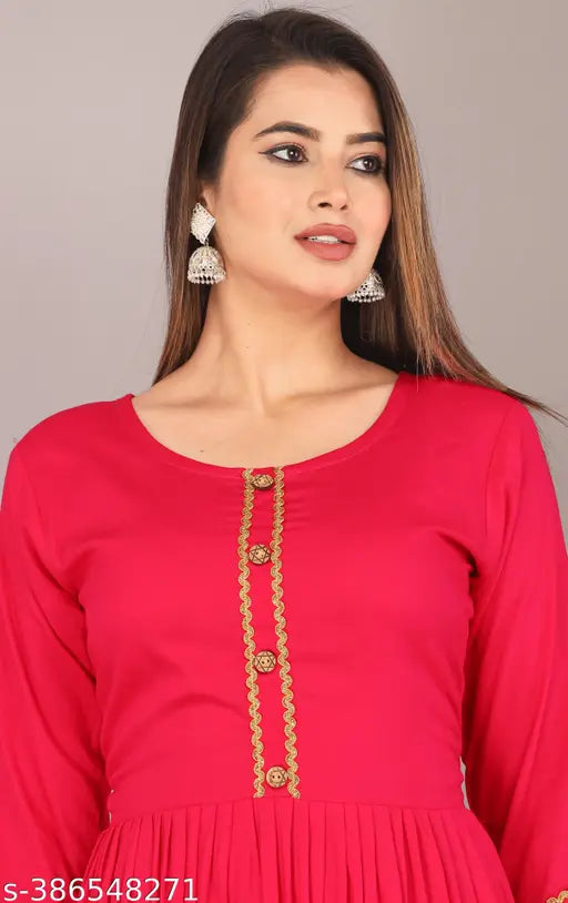 Red embroidered anarkali kameez women's party wear