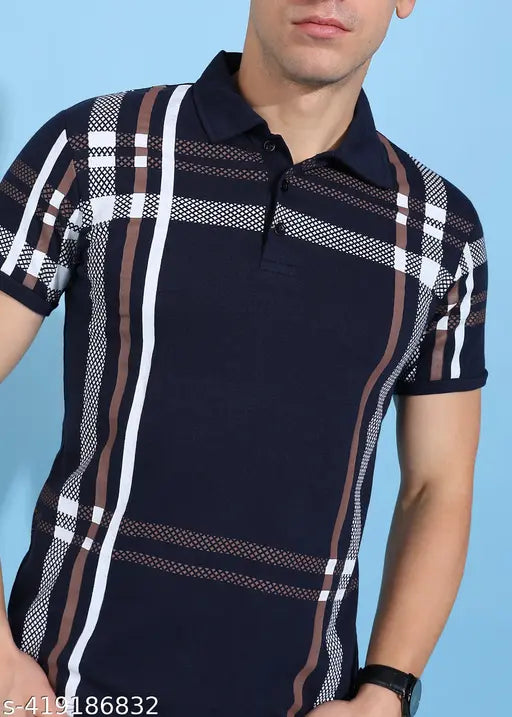 Cotton blend graphic print men's polo neck T-shirt, India origin