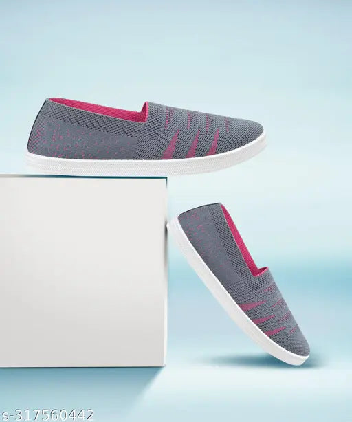 GreyPink synthetic slip-on printed belly shoe for ladies, Walkaroo Go style - Indian footwear