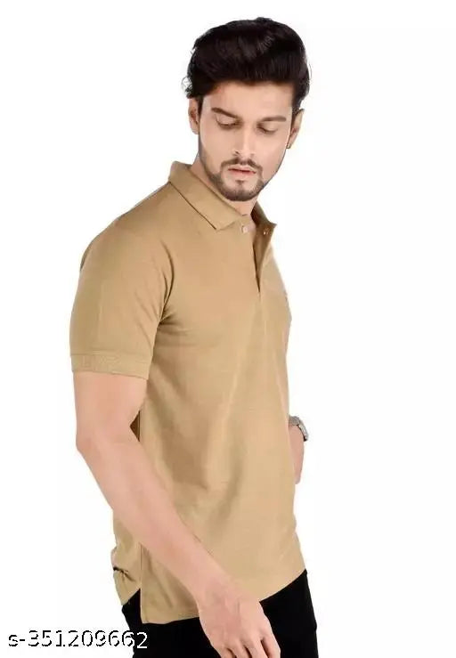 Cream cotton blend polo t-shirt, comfortable and classic fit with short sleeves