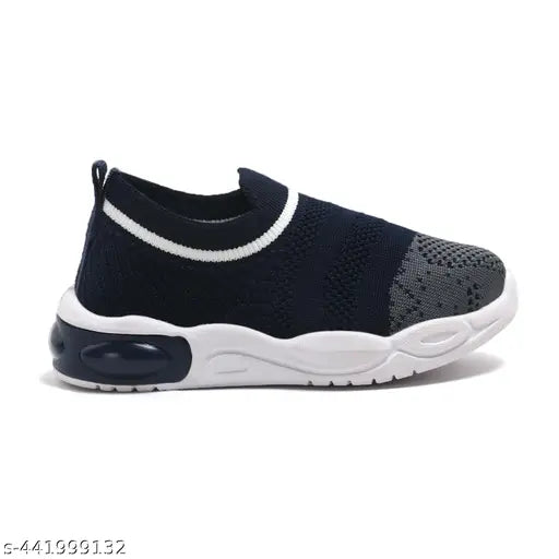 Dark blue and white walking shoes, black laces
