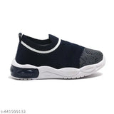 Dark blue and white walking shoes, black laces