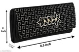 Black clutch purse with polka dots, crystal flowers embellishment, black strap