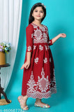 Embroidered net polyester kids' ethnic gown, traditional Indian design for festive wear