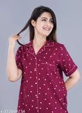 Rayon printed women's nightwear set with collared shirt & pyjamas, vibrant design for comfortable sleepwear, India origin