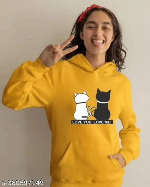 Wool girls cat hoodie with printed pattern, long sleeves for 8-9 to 15-16 years