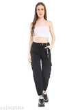 Black cargo pants, high waist, pockets, belt loops