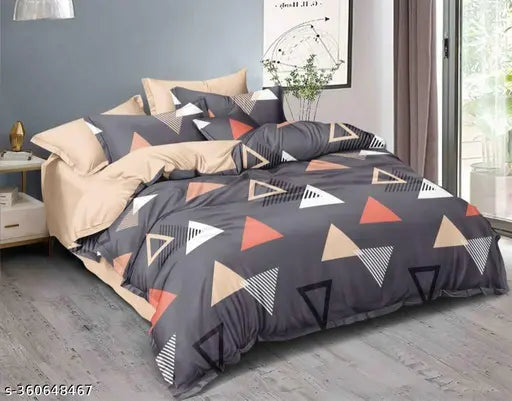 Soft glace cotton double bed sheet with geometric pattern, 90x90 size and 2 pillow covers, ideal for summer use by adults