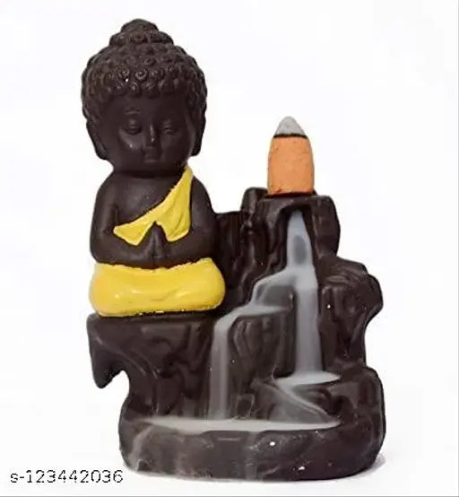 RISE Idols figurine set, Buddha statue sitting on a stream with a waterfall background