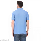 Light blue cotton blend solid collar t-shirt for men (Vk-215), short sleeves, made in India
