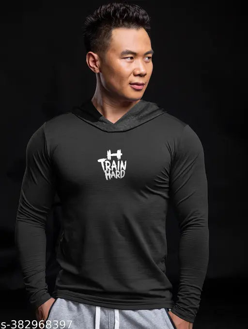 Men's Adiba Gym Wear lycra-blend printed cotton t-shirt, long sleeves, slim fit, India