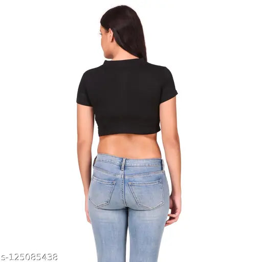 Cute doll printed cotton crop top t-shirt, short sleeves, fashion forward, daily wear